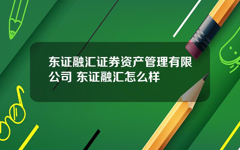 东证融汇证券资产管理有限公司 东证融汇怎么样